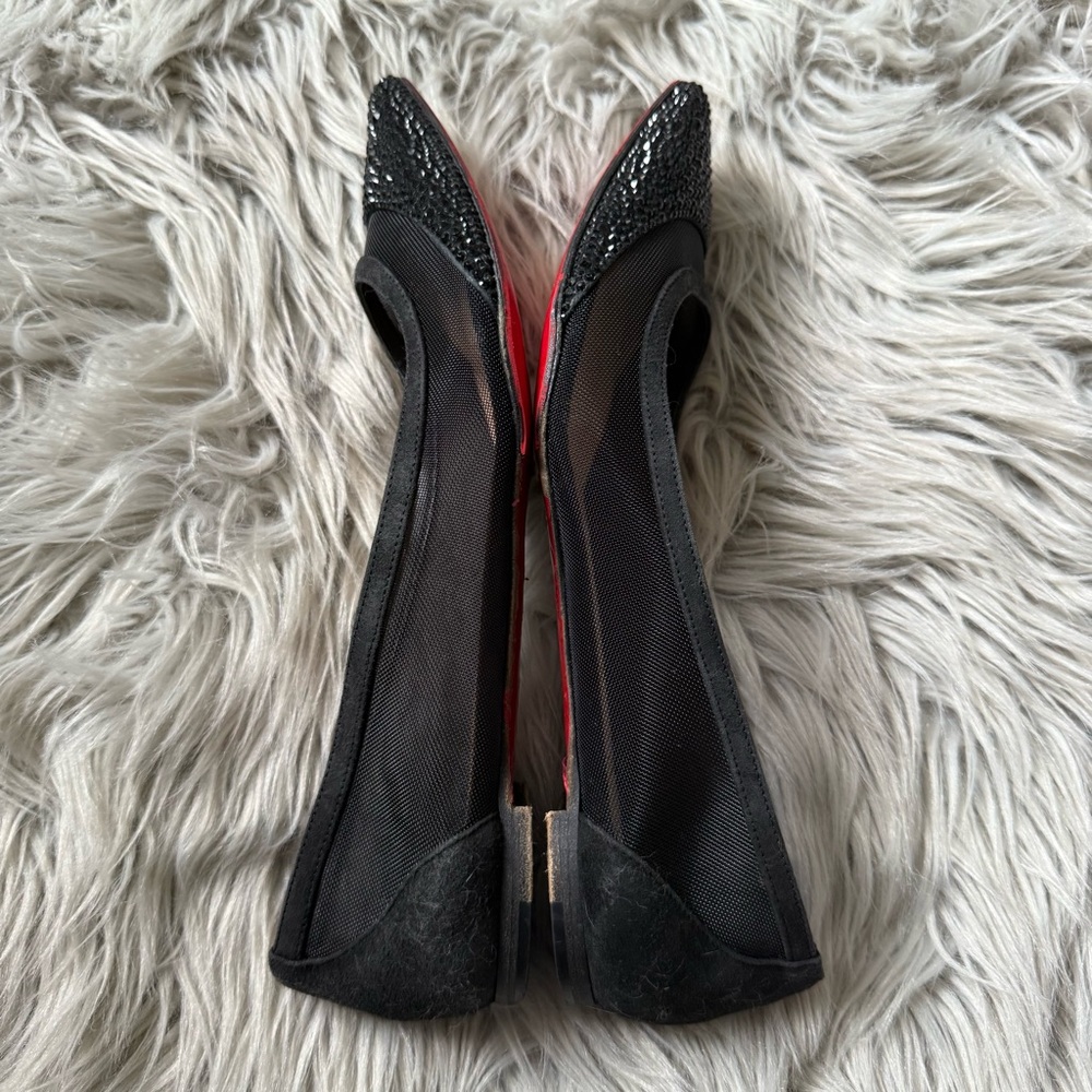 CHRISTIAN LOUBOUTIN Black Mesh Suede Galativi Strass Crystal Pointed-Toe Flats - Picture 5 of 9